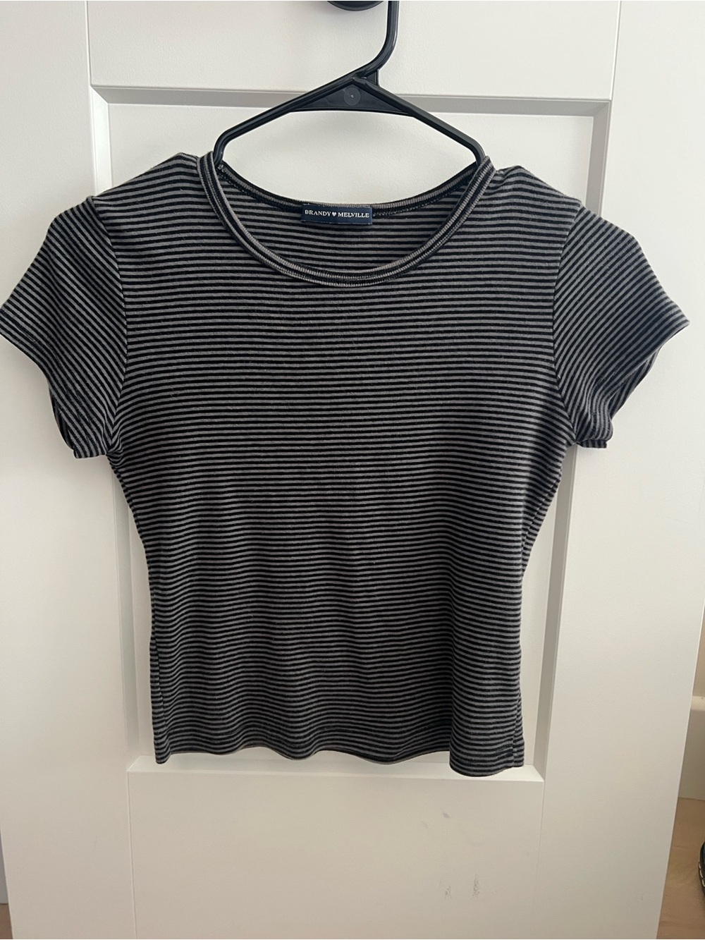 Brandy Melville XS Black & Gray Striped Short Sleeve Tee - Slim Crew